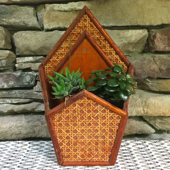 Vintage Cane Wall Pocket Planter Boho Mail